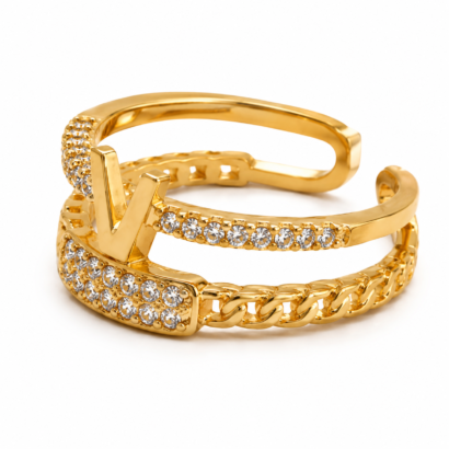 Luxury Gold V Design Adjustable Open Ring for Women