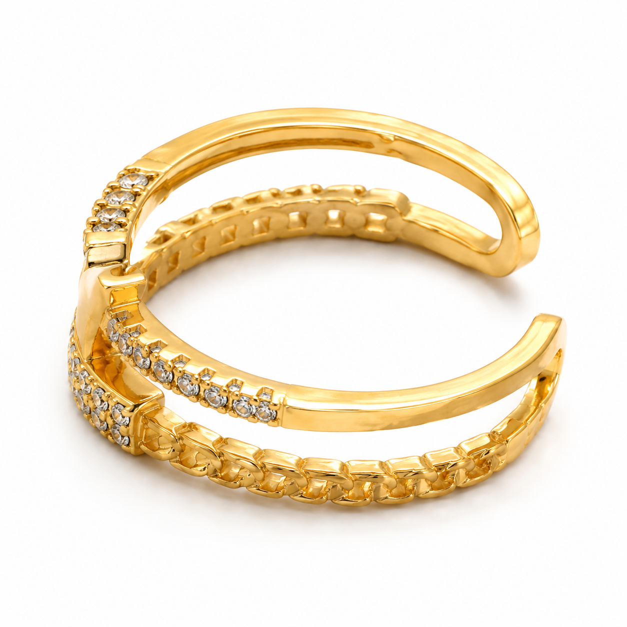 Luxury Gold V Design Adjustable Open Ring for Women