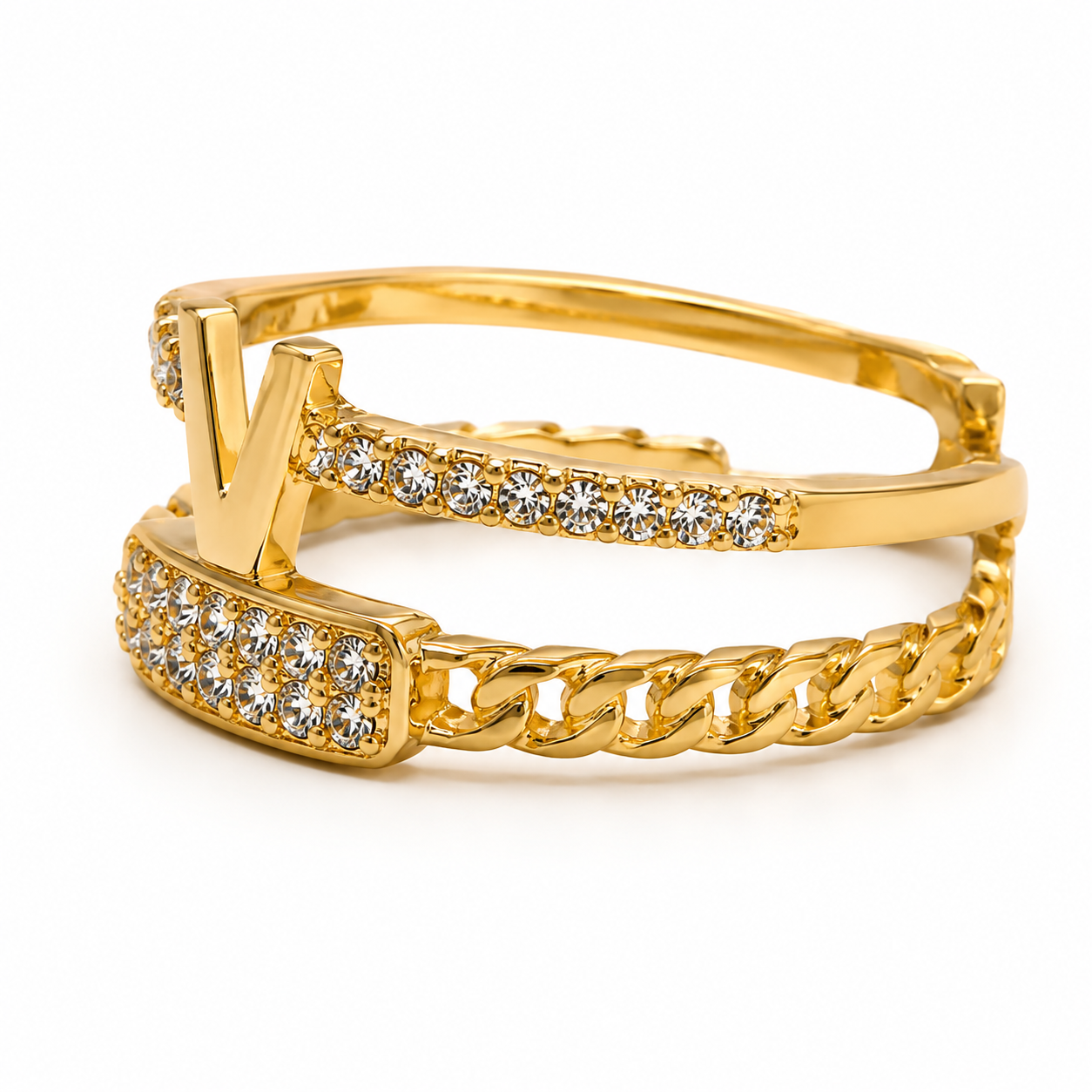 Luxury Gold V Design Adjustable Open Ring for Women