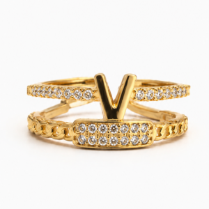 Luxury Gold V Design Adjustable Open Ring for Women